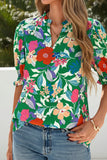 Damen Vintage Blumenmuster Freizeit Henley Baumwoll-Oberteil mit halbem Arm RSST211