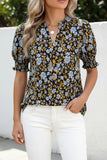 Damen Vintage Blumenmuster Freizeit Henley Baumwoll-Oberteil mit halbem Arm RSST211