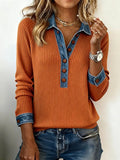 Women’s Contrast Knit Lapel Top