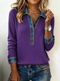 Women’s Color-Block Knitted Lapel Top