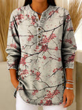 Damen Vintage Blumenmuster Kunstdruck Lässiges Baumwoll-Jeanshemd RSDS2104