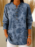 Chemise en Jean Décontractée en Coton Imprimé Floral Vintage Femme RSDS2107