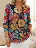 Chemise en jean décontractée et volantée à imprimé floral vintage pour femme RSDS2902