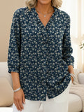 Chemise en jean décontractée pour femme à petit imprimé floral et volants RSDS2914