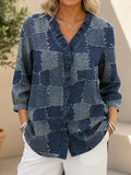 Chemise en jean décontractée à volants imprimé motif patchwork pour femme RSDS2922