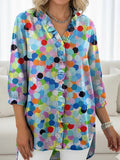 Chemise en Jean Décontractée à Volants Imprimé Pois Colorés Mignonne pour Femmes RSDS2931