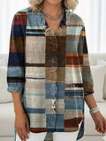Chemise en jean décontractée à volants imprimé écossais patchwork vintage pour femme RSDS2934