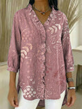Chemise en jean décontractée à volants et imprimé floral pour femme RSDS2940