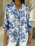 Chemise en jean décontractée à volants imprimé floral pour femme RSDS2944