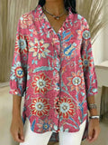 Chemisier en jean décontracté à volants imprimé floral vintage pour femme RSDS2962