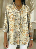 Chemise en jean décontractée à volants imprimé floral vintage pour femmes RSDS2964