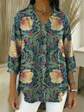 Chemisier en jean décontracté à volants imprimé floral vintage pour femme RSDS2966