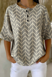 Damen Grau Chevron-Muster Knopfdetails Waffelstrick Kurzarm-Oberteil RSHW1702
