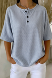 Damen Grau Kariert Knopf-Detail Waffelstrick Kurzarm-Top RSHW1712