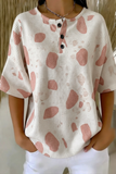 Damen Kurzarmshirt aus Waffelstrick mit abstraktem Punktmuster und Knopfdetails in Pink RSHW1717