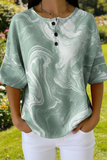 Damen abstraktes Marmor-Kunstmuster-Druck lässiges Waffelbaumwollhemd RSHW3312
