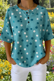 Damen Polka Dot Kunstmuster Druck Lässiges Waffel-Baumwollhemd RSHW3316