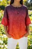 Damen lässiges Waffel-Baumwollshirt mit Farbverlauf und Kunstmuster RSHW3318