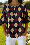 Damen Argyle-Rautenmuster Print Freizeit-Waffelbaumwollhemd RSHW3320