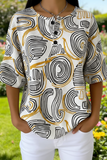 Damen Abstraktes Linienkunst-Muster-Print Lässiges Waffel-Baumwollhemd RSHW3322