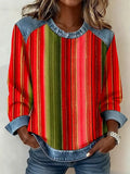 Women's Colorful Striped Pattern Patchwork Art Sweatshirt