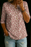 Tunique décontractée pour femme à manches courtes et col Henley en coton à imprimé floral vintage RSST211