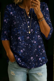 Tunique décontractée pour femme à manches courtes et col Henley en coton à imprimé floral vintage RSST211