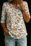 Damen Vintage Blumenmuster Freizeit Henley Baumwoll-Oberteil mit halbem Arm RSST211