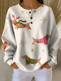 Women's Christmas Dachshund Pattern Art Print Casual Waffle Sweatshirt RSWF607