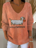 Women's Funny Halloween Dogs Art Print Casual Pullover Sweater