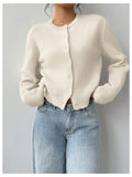 Women’s Button Down Crop Cardigan Sweater – Cute Long Sleeve Knitwear