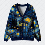 Starry Night Phone Booth Geek Ugly Cardigan Sweaters