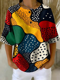 Women's Abstract Pattern Art Print Casual Waffle Cotton Shirt RSWS2305