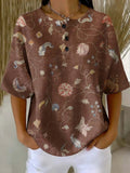 Chemise en coton gaufré décontractée à imprimé floral artistique patchwork pour femme RM606