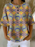Damen Patchwork Klein Geblümt Kunstmuster Druck Lässiges Waffelbaumwollhemd RM606