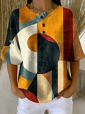 Damen Patchwork Klein Geblümt Kunstmuster Druck Lässiges Waffelbaumwollhemd RM606