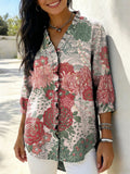 Damen-Retro-Jeanshemd mit Farbverlauf, Blumenmuster, V-Ausschnitt und Rüschen RYDS1209