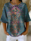 Chemise en coton gaufré décontractée à imprimé floral artistique patchwork pour femme RM606