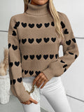 Women's Heart Graphic Turtleneck Knit Sweater Long Sleeve Pullover for Autumn Winter 2025