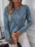 Women's Crochet Crewneck Sweater Cute Elegant Hollow Cable Knit Pullover for Autumn Winter