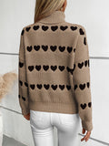 Women's Heart Graphic Turtleneck Knit Sweater Long Sleeve Pullover for Autumn Winter 2025