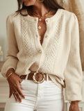 Women's Lace Trim Mohair V Neck Pullover Sweater Long Sleeve Knit for Autumn Winter