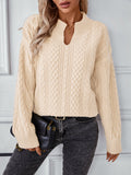 Women's Solid Rib Cuff V Neck Knit Sweater Long Sleeve Loose Pullover for Autumn Winter