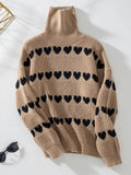 Women's Heart Graphic Turtleneck Knit Sweater Long Sleeve Pullover for Autumn Winter 2025