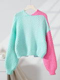 Women's Long Sleeve Color Block Chunky Cable Knitted Oversized Sweater Cardigans for Women