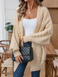 Women's Oversized Mid-Length Cardigan Sweater Open Front Shawl Neck Twist Knit Duster for Autumn Winter