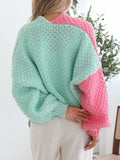 Women's Long Sleeve Color Block Chunky Cable Knitted Oversized Sweater Cardigans for Women