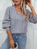 Women's Long Sleeve V Neck Cable Knit Sweater Jumper 2025 Fall Pullover Tops Cute Soft Ladies Dressy Casual Outfits