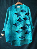 Women's Manta Rays Art Print Casual Cotton And Linen V-neck Shirt