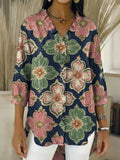 Damen Retro Gradient Blumen V-Ausschnitt Rüschen Jeanshemd RYDS1206